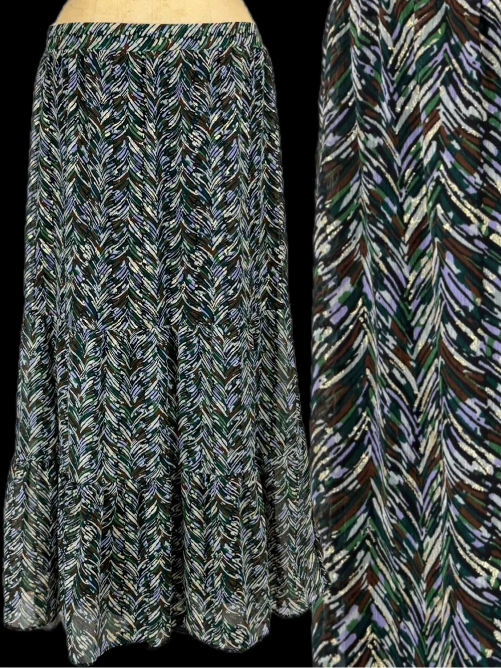 Multicolor earthy skirt long maxi elastic pull on waist plus size abstract artsy